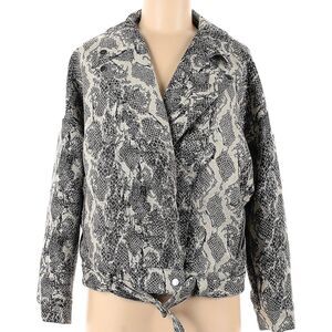 Zara Women's Snake Print Moto Bomber Jacket Gray Size M Cropped Fit